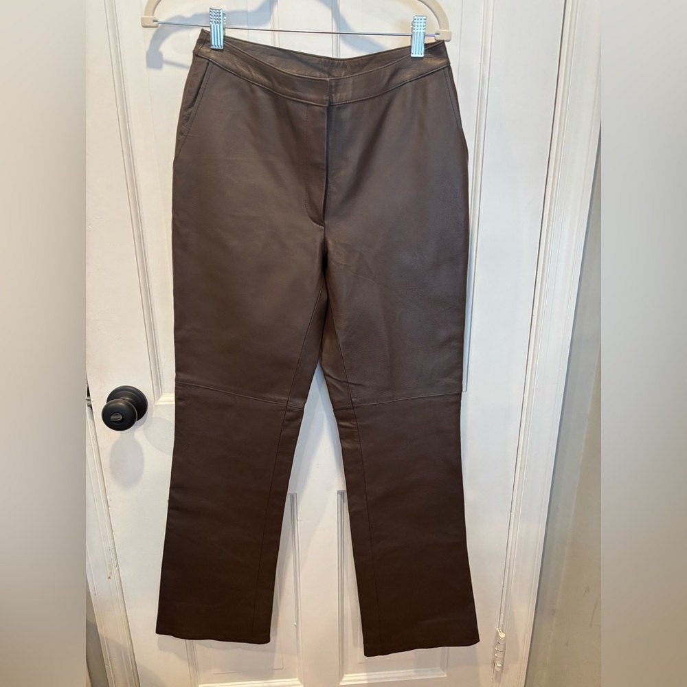 Vintage 100% Genuine Leather Chocolate Brown Bootcut Pants Size 6 - Picture 5 of 17